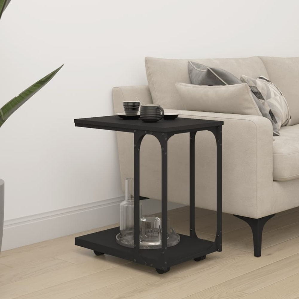 Vidaxl Bočný stolík s kolieskami čierny 50x35x55,5 cm kompozitné drevo